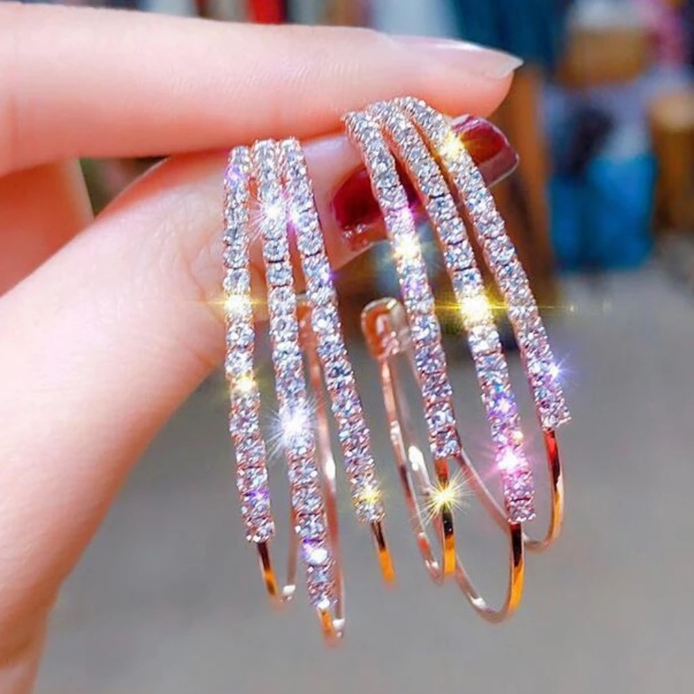 ¥NEW 18K Gold Plated Diamond Circle Hoop Earrings